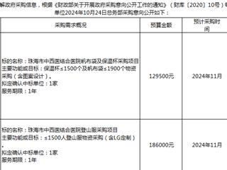 珠海市中西医结合医院2024年10月28日采购意向公开